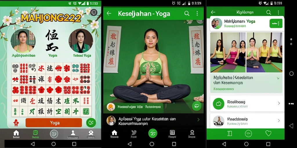 Antarmuka aplikasi MAHJONG222 dengan panduan latihan yoga yang interaktif.