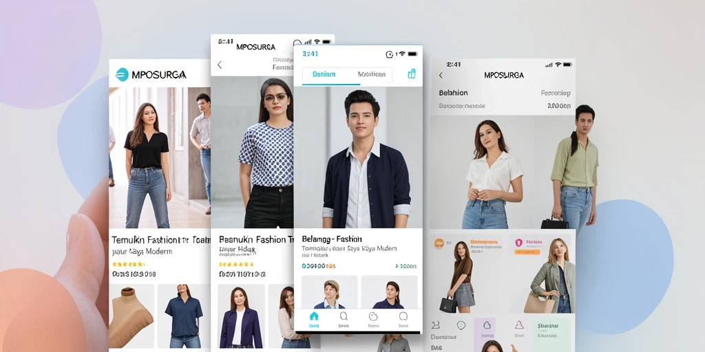 Antarmuka aplikasi MPOSURGA yang menarik dan mudah digunakan untuk belanja fashion.