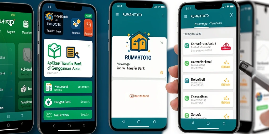 Antarmuka utama aplikasi RUMAHTOTO yang menampilkan fitur Transfer Bank.
